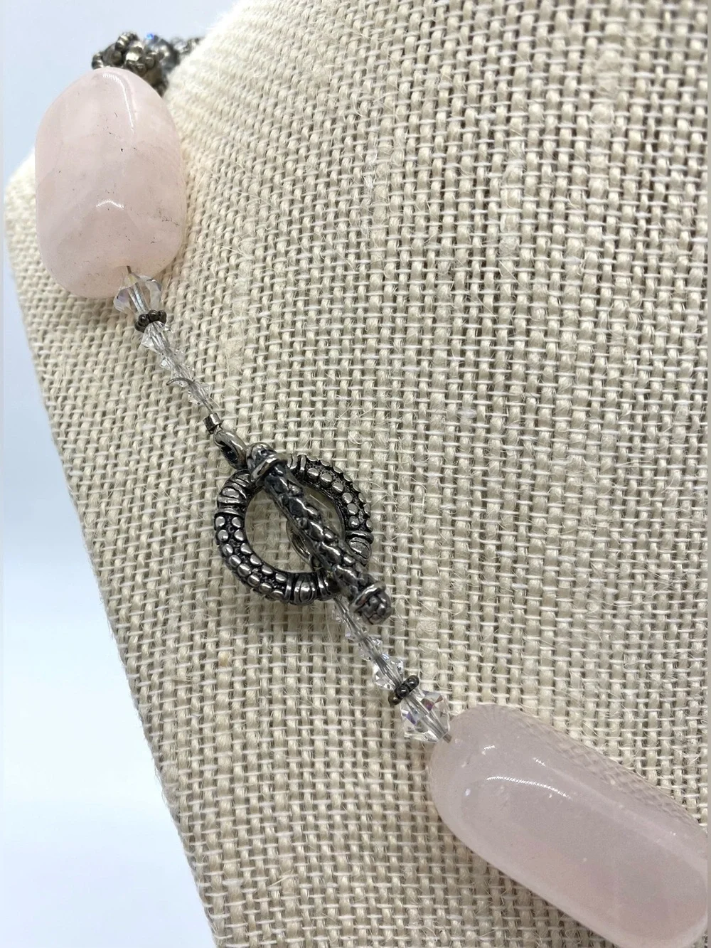 Pink Rose Quartz Beaded Necklace Boho Chunky Summer Coastal Beach Eclectic